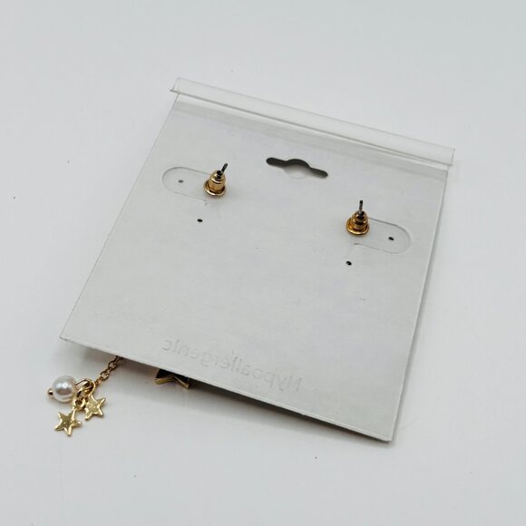 Mismatched Planet Star Moon Dangle Earrings Gold Blue Enamel Pearl Hypoallergeni - Picture 5 of 5